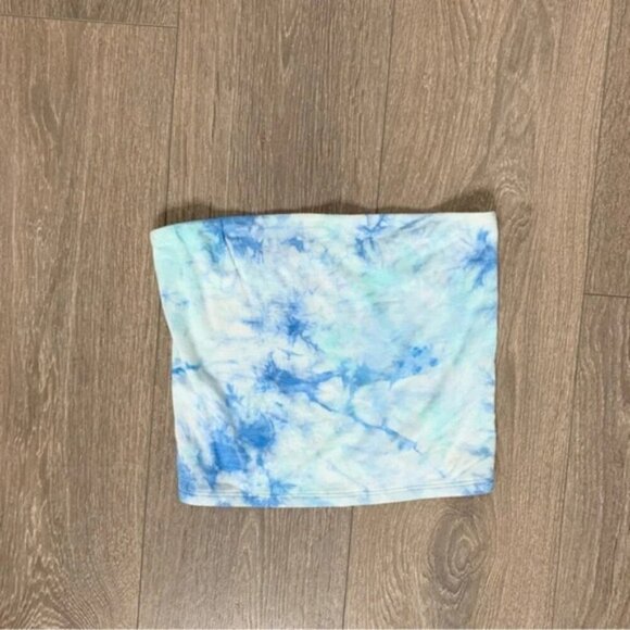American Eagle Women’s Tube Cropped Top Blue Tie Dye Bandeau Strapless Small - Picture 7 of 12